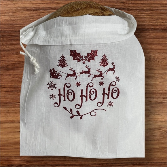 Christmas Cotton Linen Organic Bread Bag, Sourdough Bread Keeper, Baker's Bag - Picture 2 of 7